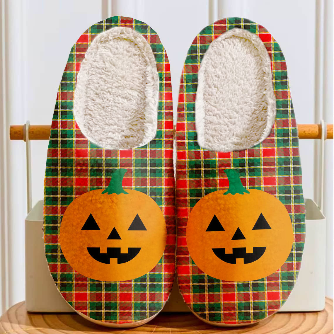 Clan MacLachlan Hunting Modern Tartan Halloween Pumpkin Slippers, Fluffy Spooky Slippers QT45 MacLachlan Hunting Modern Tartan Tartan Halloween   