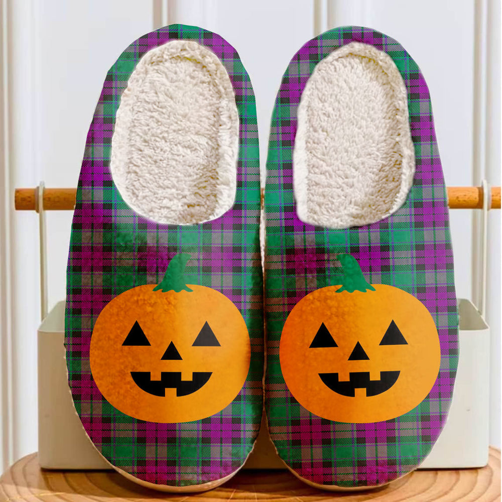 Clan MacArthur – Milton Tartan Halloween Pumpkin Slippers, Fluffy Spooky Slippers HJ43 MacArthur – Milton Tartan Tartan Halloween   
