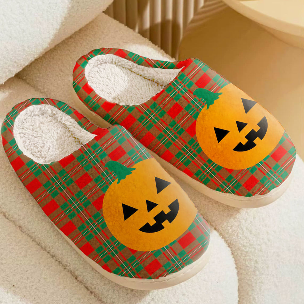 Clan MacGregor Ancient Tartan Halloween Pumpkin Slippers, Fluffy Spooky Slippers DM64 MacGregor Ancient Tartan Tartan Halloween   