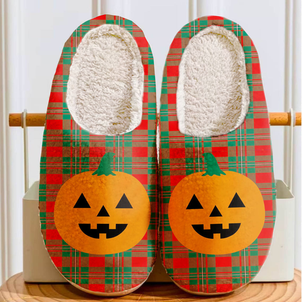 Clan MacGregor Ancient Tartan Halloween Pumpkin Slippers, Fluffy Spooky Slippers DM64 MacGregor Ancient Tartan Tartan Halloween   