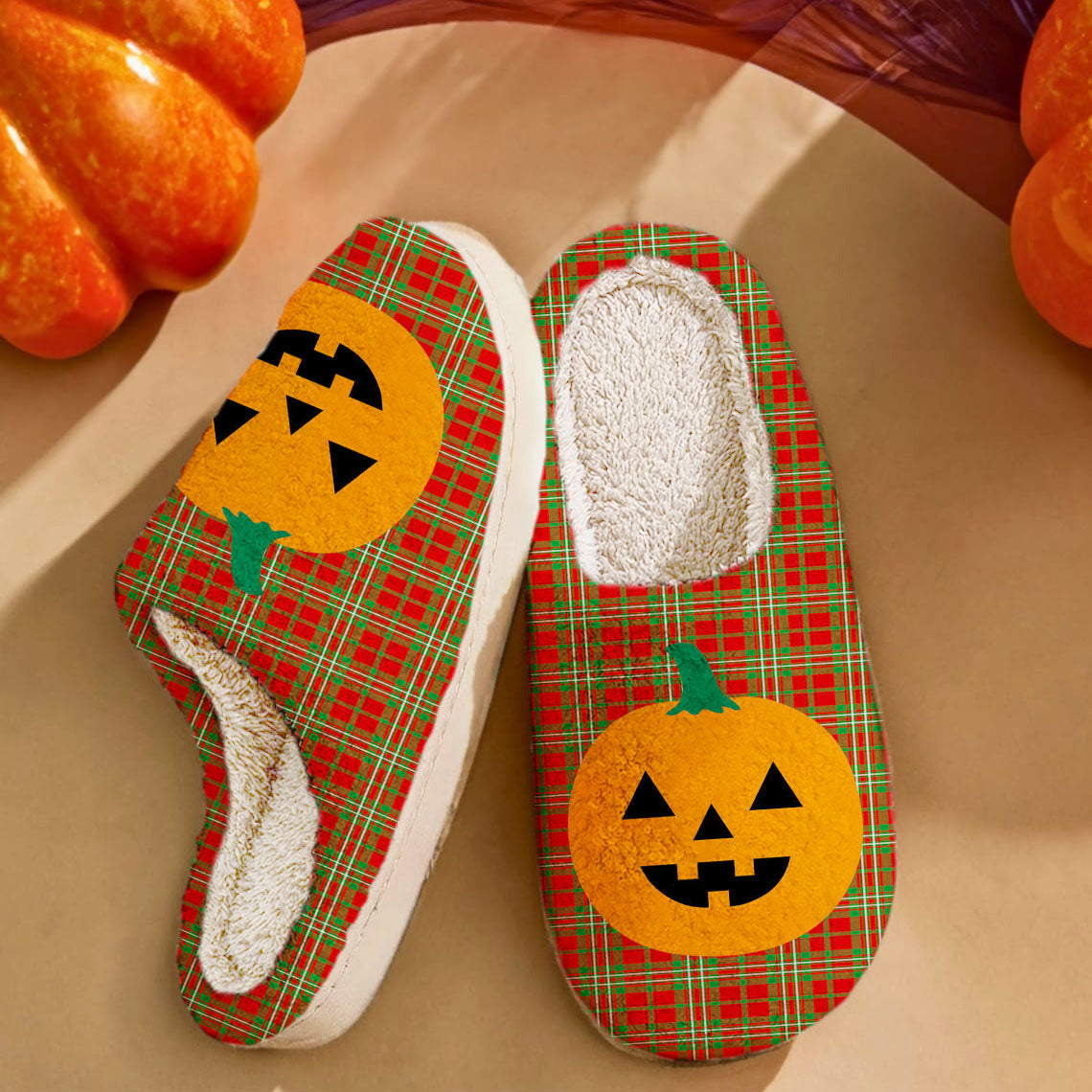 Clan Langlands Tartan Halloween Pumpkin Slippers, Fluffy Spooky Slippers KB31 Langlands Tartan Tartan Halloween   