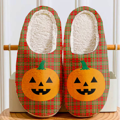 Clan Langlands Tartan Halloween Pumpkin Slippers, Fluffy Spooky Slippers