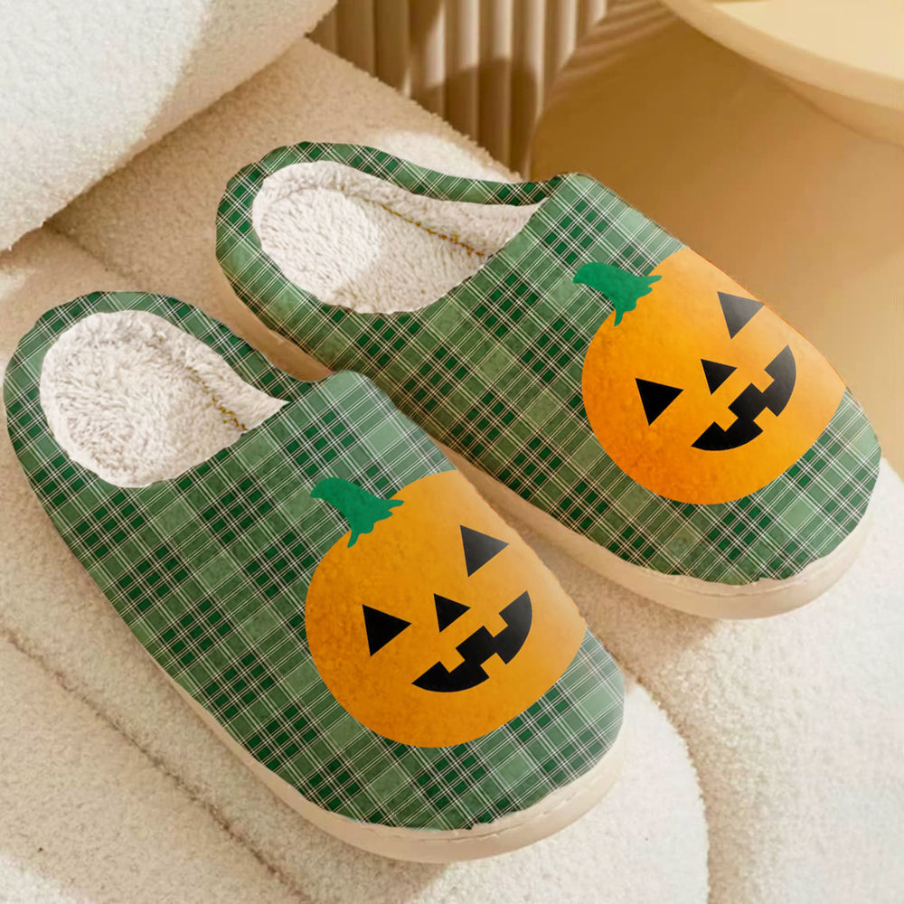 Clan MacDonald Lord of the Isles Hunting Tartan Halloween Pumpkin Slippers, Fluffy Spooky Slippers HH50 MacDonald Lord of the Isles Hunting Tartan Tartan Halloween   