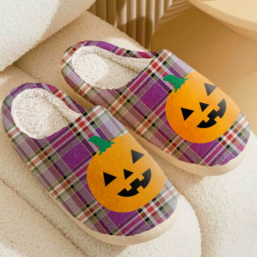 Clan Lockwood Tartan Halloween Pumpkin Slippers, Fluffy Spooky Slippers TH24 Lockwood Tartan Tartan Halloween   