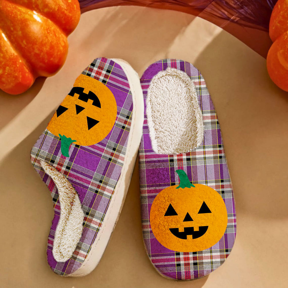 Clan Lockwood Tartan Halloween Pumpkin Slippers, Fluffy Spooky Slippers TH24 Lockwood Tartan Tartan Halloween   