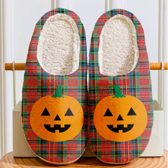 Clan MacPherson Ancient Tartan Halloween Pumpkin Slippers, Fluffy Spooky Slippers BE50 MacPherson Ancient Tartan Tartan Halloween   