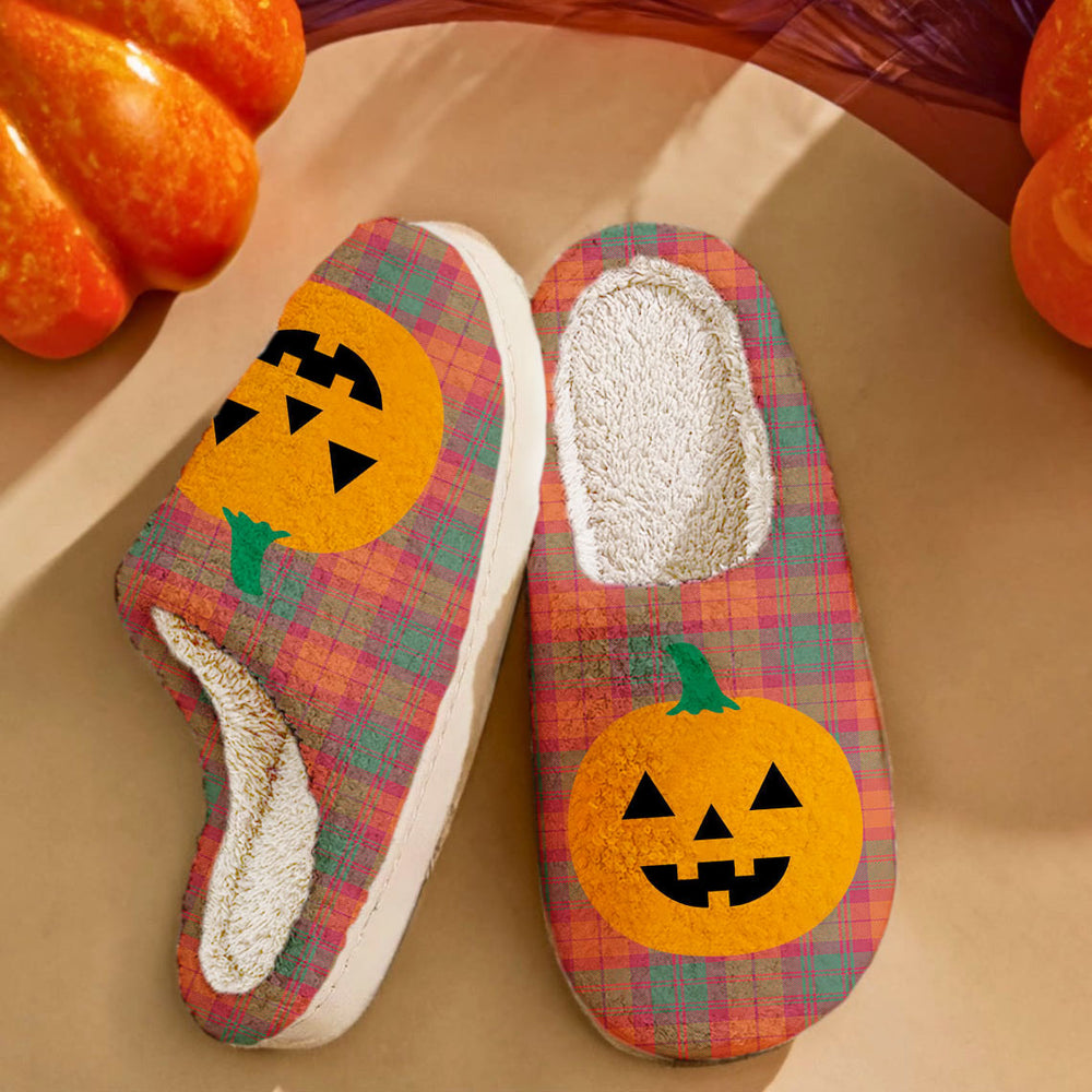 Clan MacNab Ancient Tartan Halloween Pumpkin Slippers, Fluffy Spooky Slippers NG46 MacNab Ancient Tartan Tartan Halloween   