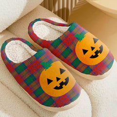 Clan Lindsay Modern Tartan Halloween Pumpkin Slippers, Fluffy Spooky Slippers SE18 Lindsay Modern Tartan Tartan Halloween   