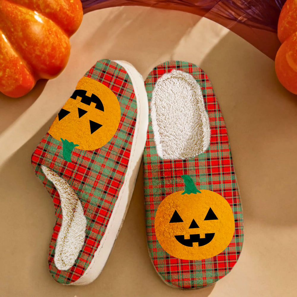 Clan Macnish Modern Tartan Halloween Pumpkin Slippers, Fluffy Spooky Slippers BP61 Macnish Modern Tartan Tartan Halloween   