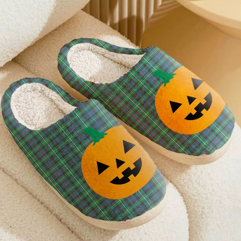 Clan MacKenzie Ancient Tartan Halloween Pumpkin Slippers, Fluffy Spooky Slippers JG26 MacKenzie Ancient Tartan Tartan Halloween   