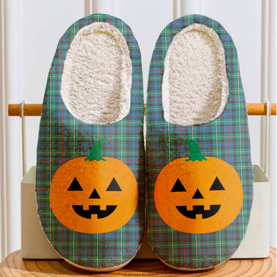 Clan MacKenzie Ancient Tartan Halloween Pumpkin Slippers, Fluffy Spooky Slippers JG26