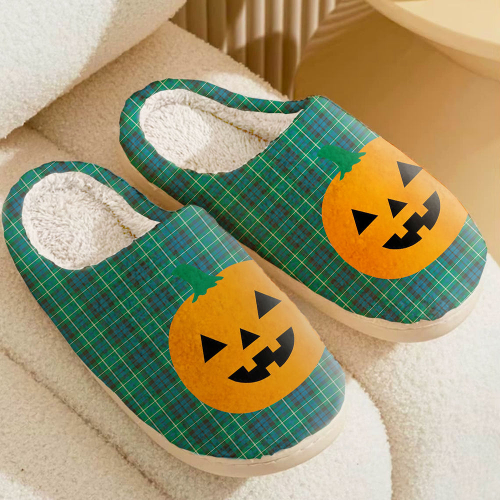 Clan MacNeill of Colonsay Ancient Tartan Halloween Pumpkin Slippers, Fluffy Spooky Slippers GU77 MacNeill of Colonsay Ancient Tartan Tartan Halloween   