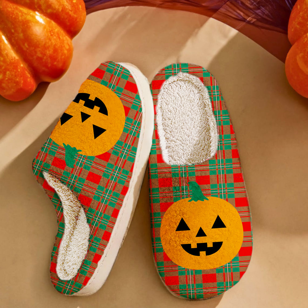 Clan MacCorquodale Tartan Halloween Pumpkin Slippers, Fluffy Spooky Slippers LL28 MacCorquodale Tartan Tartan Halloween   