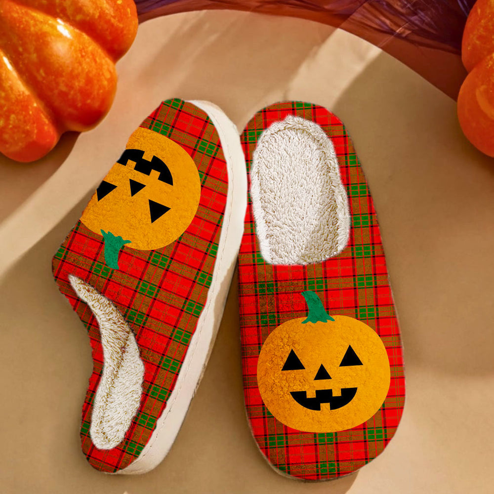 Clan Maxwell Modern Tartan Halloween Pumpkin Slippers, Fluffy Spooky Slippers EV97 Maxwell Modern Tartan Tartan Halloween   