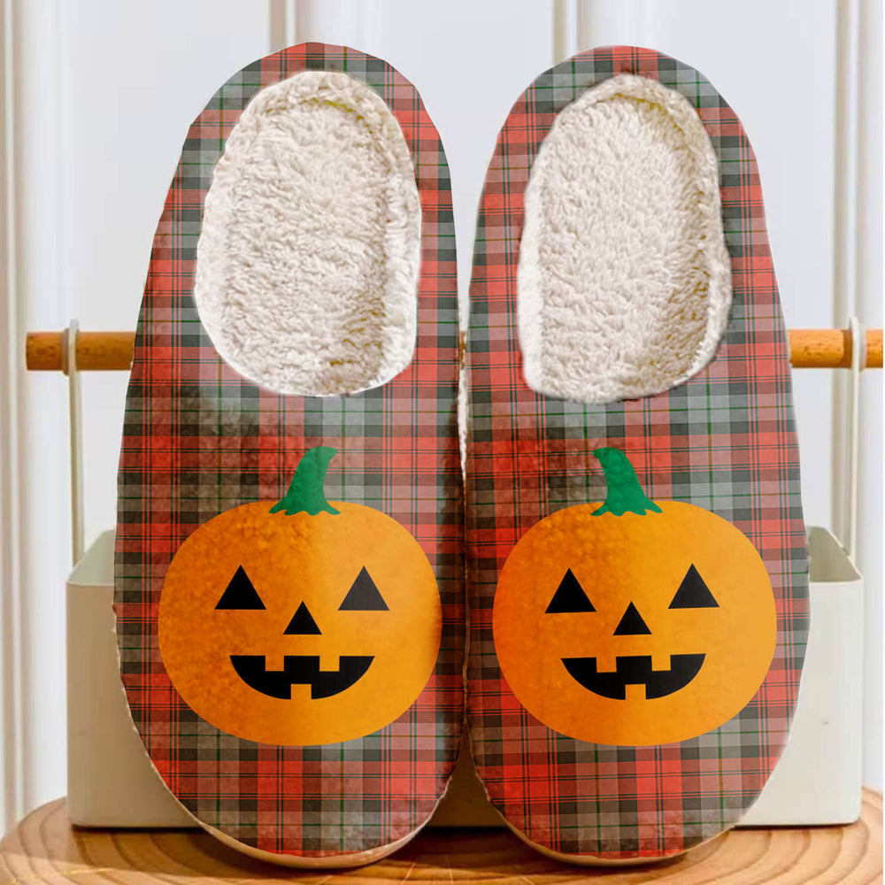 Clan MacLachlan Weathered Tartan Halloween Pumpkin Slippers, Fluffy Spooky Slippers OK59 MacLachlan Weathered Tartan Tartan Halloween   