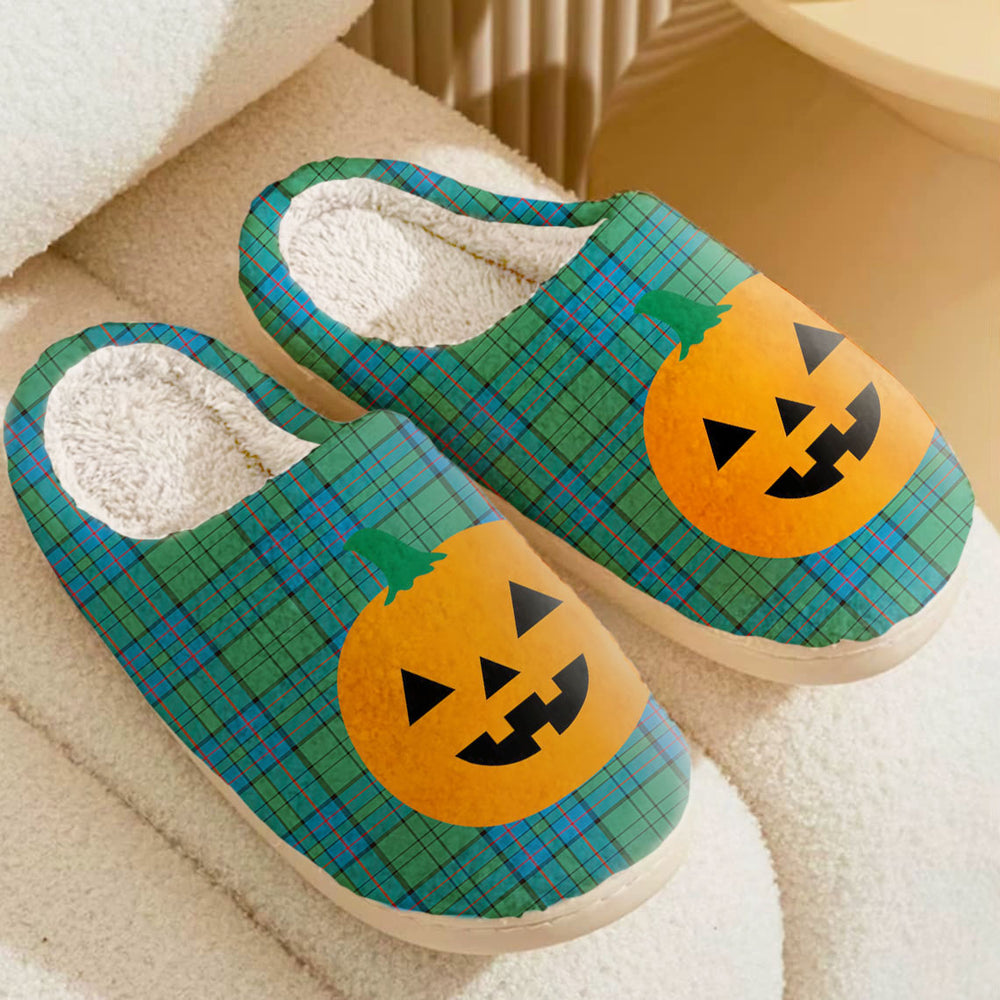 Clan Lockhart Tartan Halloween Pumpkin Slippers, Fluffy Spooky Slippers AF65 Lockhart Tartan Tartan Halloween   