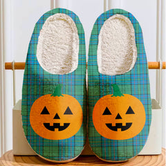 Clan Lockhart Tartan Halloween Pumpkin Slippers, Fluffy Spooky Slippers AF65 Lockhart Tartan Tartan Halloween   