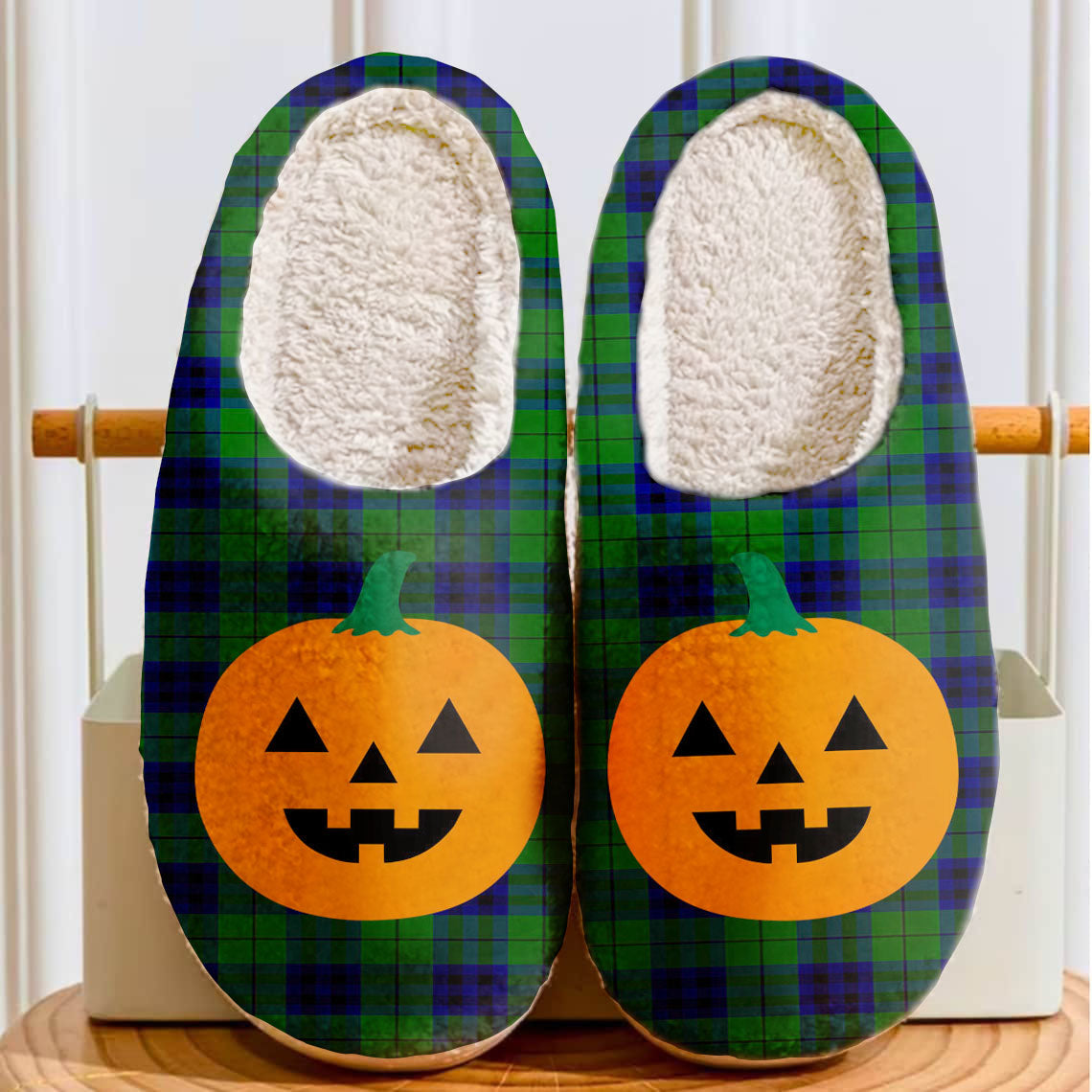 Clan Keith Modern Tartan Halloween Pumpkin Slippers, Fluffy Spooky Slippers YI22 Keith Modern Tartan Tartan Halloween   