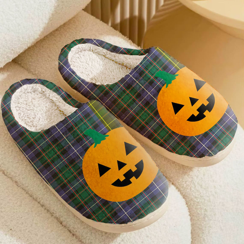 Clan MacRae Hunting Modern Tartan Halloween Pumpkin Slippers, Fluffy Spooky Slippers OK98 MacRae Hunting Modern Tartan Tartan Halloween   