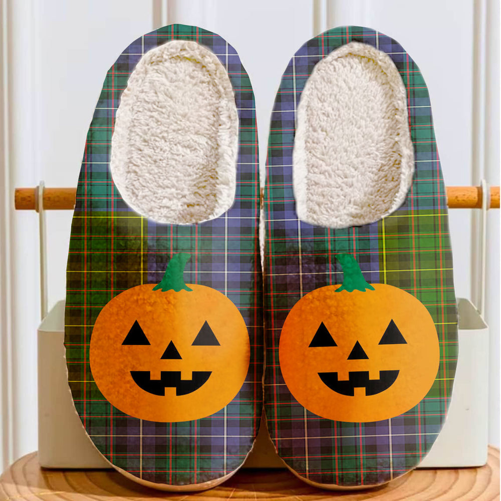 Clan MacRae Hunting Modern Tartan Halloween Pumpkin Slippers, Fluffy Spooky Slippers OK98 MacRae Hunting Modern Tartan Tartan Halloween   