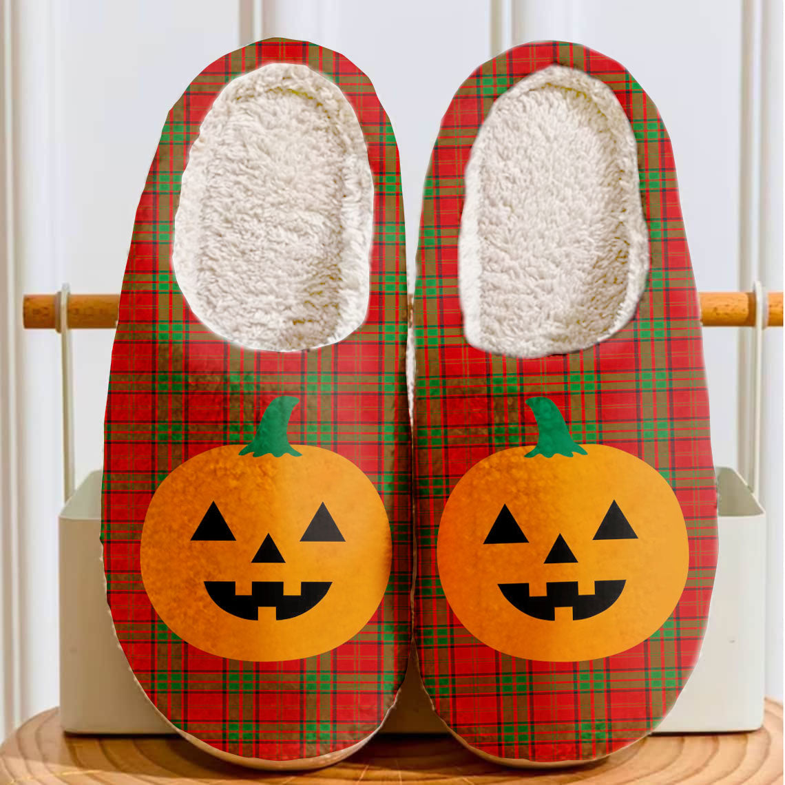 Clan Maxwell Tartan Halloween Pumpkin Slippers, Fluffy Spooky Slippers YH47 Maxwell Tartan Tartan Halloween   