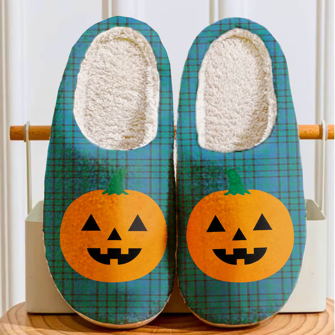 Clan Matheson Hunting Ancient Tartan Halloween Pumpkin Slippers, Fluffy Spooky Slippers UH57 Matheson Hunting Ancient Tartan Tartan Halloween   