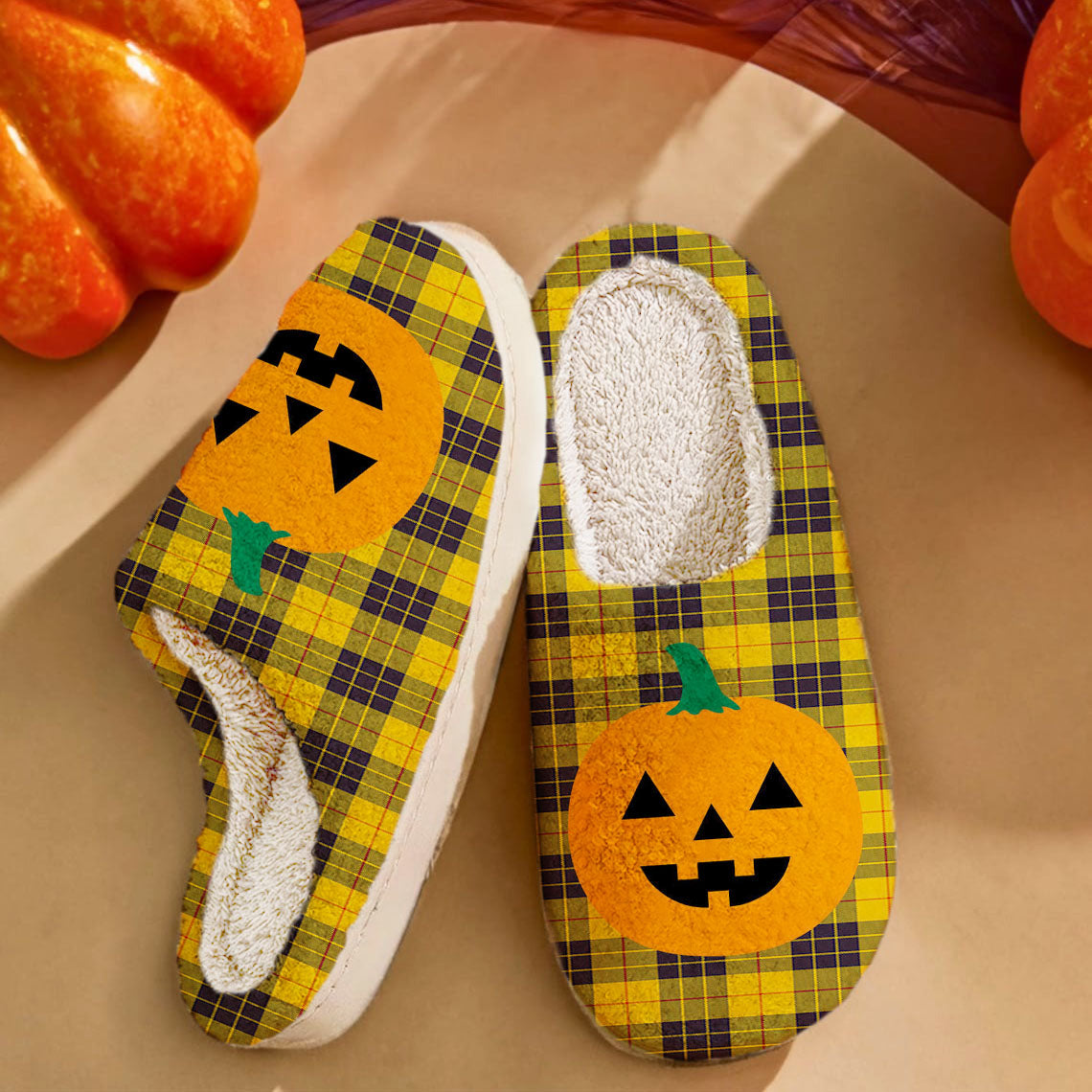 Clan MacLeod of Lewis Ancient Tartan Halloween Pumpkin Slippers, Fluffy Spooky Slippers PT12 MacLeod of Lewis Ancient Tartan Tartan Halloween   