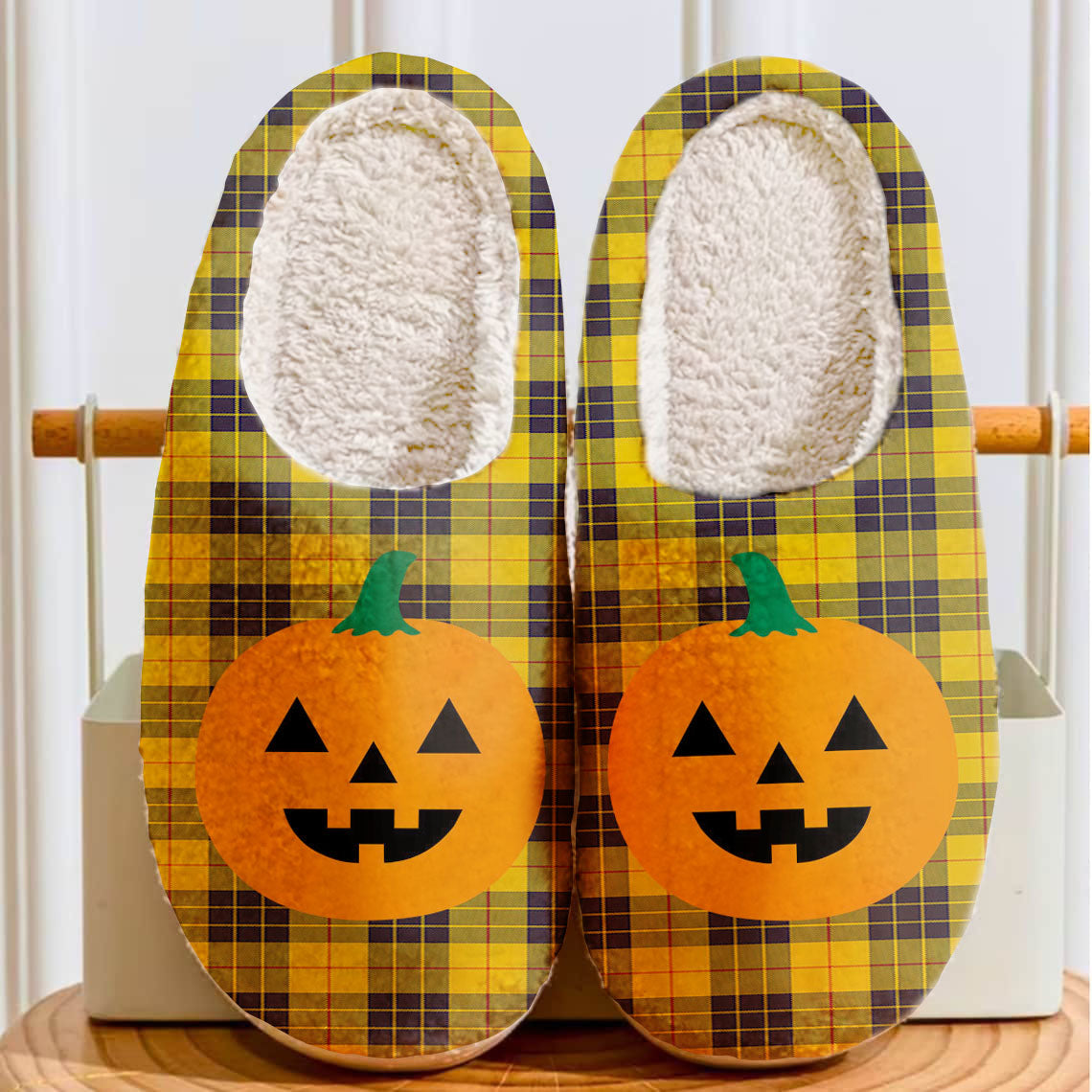Clan MacLeod of Lewis Ancient Tartan Halloween Pumpkin Slippers, Fluffy Spooky Slippers PT12 MacLeod of Lewis Ancient Tartan Tartan Halloween   