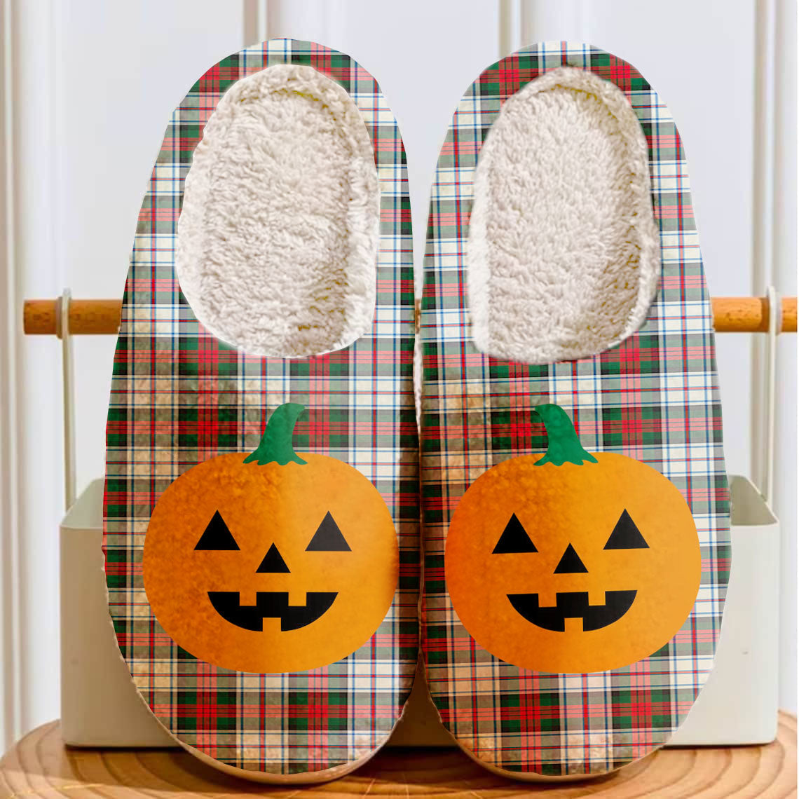Clan MacDuff Dress Modern Tartan Halloween Pumpkin Slippers, Fluffy Spooky Slippers IB29 MacDuff Dress Modern Tartan Tartan Halloween   