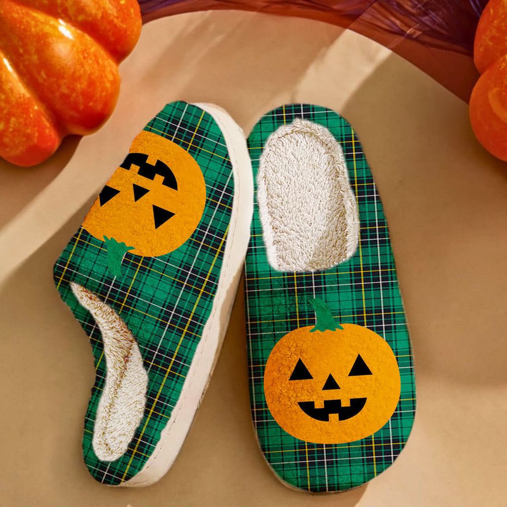 Clan MacAlpine Ancient Tartan Halloween Pumpkin Slippers, Fluffy Spooky Slippers DU88 MacAlpine Ancient Tartan Tartan Halloween   