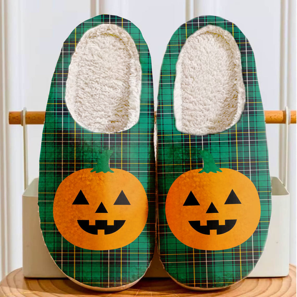 Clan MacAlpine Ancient Tartan Halloween Pumpkin Slippers, Fluffy Spooky Slippers DU88 MacAlpine Ancient Tartan Tartan Halloween   