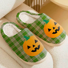 Clan Cunningham Dress Green Dancers Tartan Halloween Pumpkin Slippers, Fluffy Spooky Slippers GF21 Cunningham Dress Green Dancers Tartan Tartan Halloween   