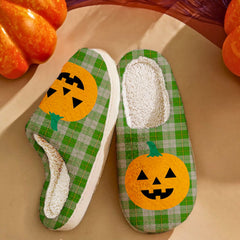 Clan Cunningham Dress Green Dancers Tartan Halloween Pumpkin Slippers, Fluffy Spooky Slippers GF21 Cunningham Dress Green Dancers Tartan Tartan Halloween   