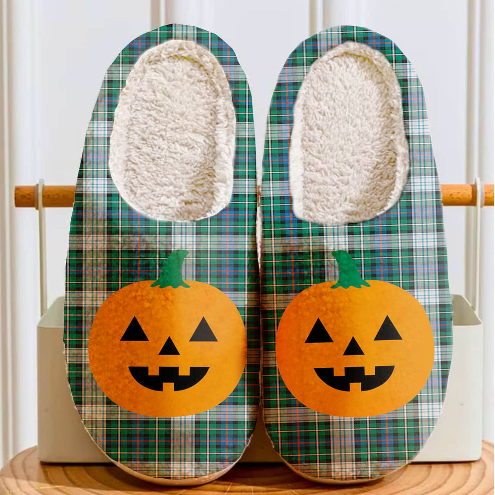 Clan MacKenzie Dress Ancient Tartan Halloween Pumpkin Slippers, Fluffy Spooky Slippers SH59 MacKenzie Dress Ancient Tartan Tartan Halloween   