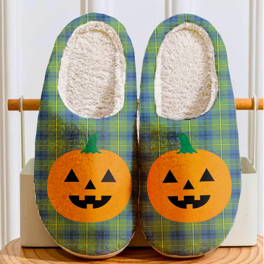 Clan Johnston Ancient Tartan Halloween Pumpkin Slippers, Fluffy Spooky Slippers MI47 Johnston Ancient Tartan Tartan Halloween   