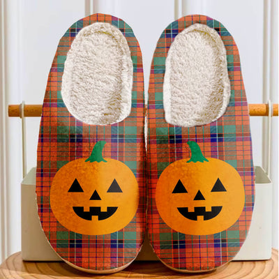 Clan Nicolson Ancient Tartan Halloween Pumpkin Slippers, Fluffy Spooky Slippers