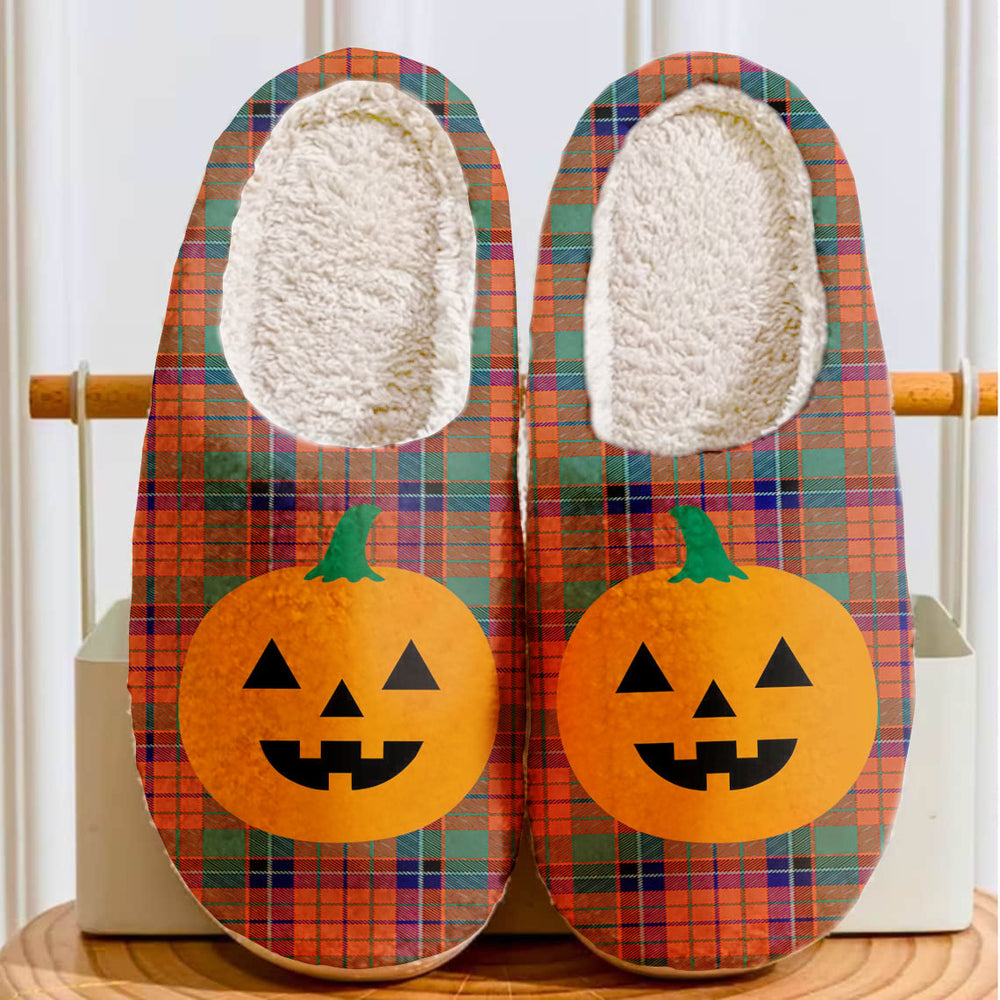 Clan Nicolson Ancient Tartan Halloween Pumpkin Slippers, Fluffy Spooky Slippers JA13 Nicolson Ancient Tartan Tartan Halloween   