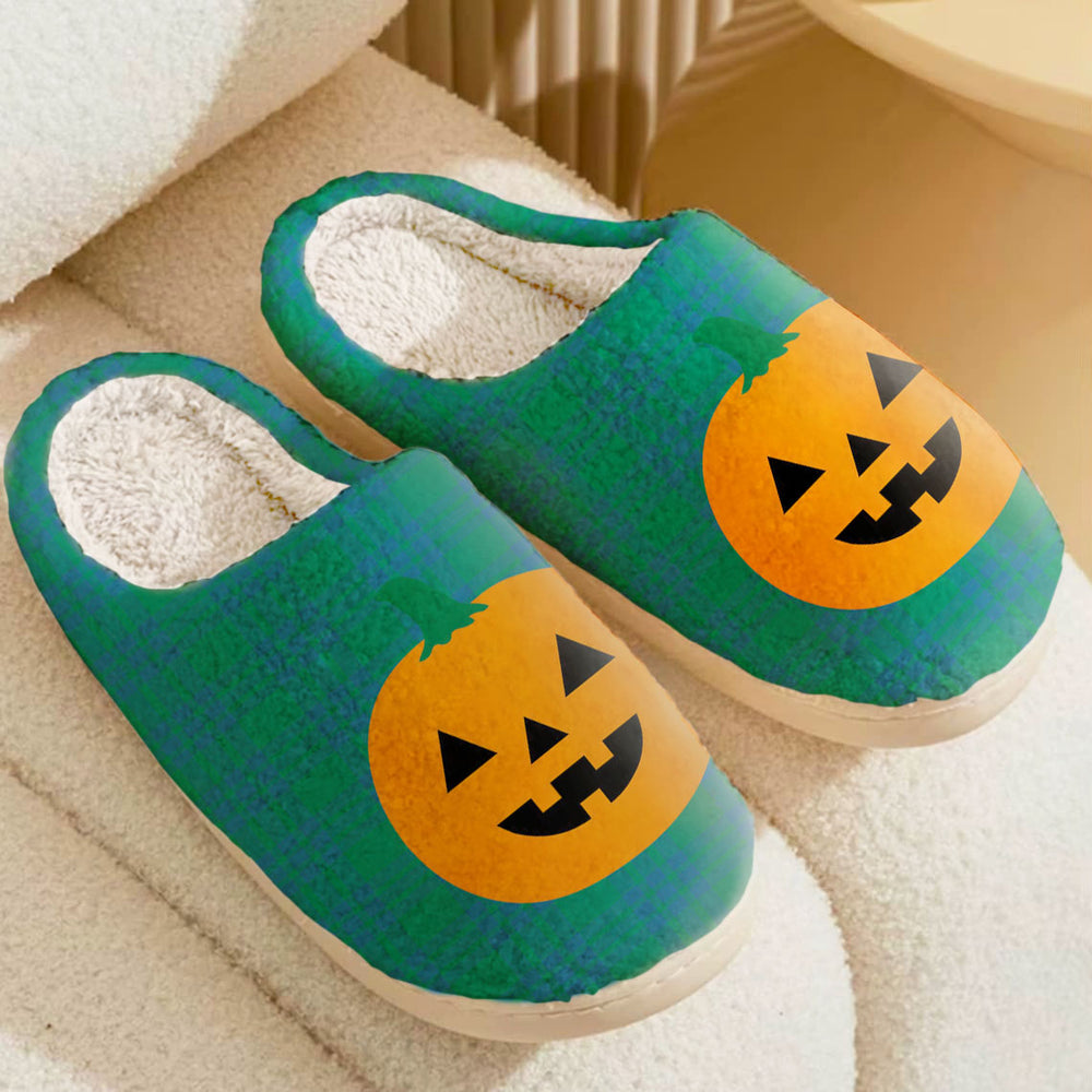 Clan Montgomery Ancient Tartan Halloween Pumpkin Slippers, Fluffy Spooky Slippers ZA36 Montgomery Ancient Tartan Tartan Halloween   