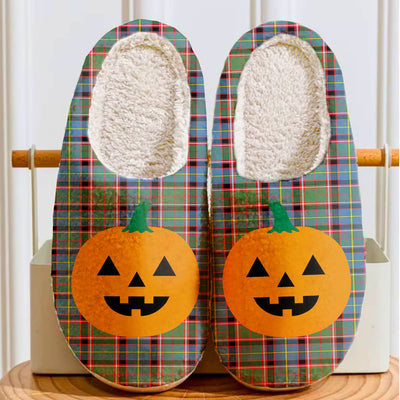 Clan Norvel (Stirling) Tartan Halloween Pumpkin Slippers, Fluffy Spooky Slippers