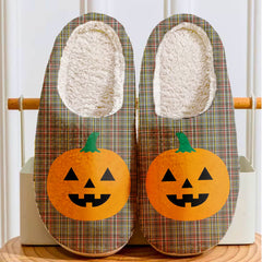Clan Scott Green Weathered Tartan Halloween Pumpkin Slippers, Fluffy Spooky Slippers GG90 Clan Scott (Scott Tartan) Tartan Halloween   