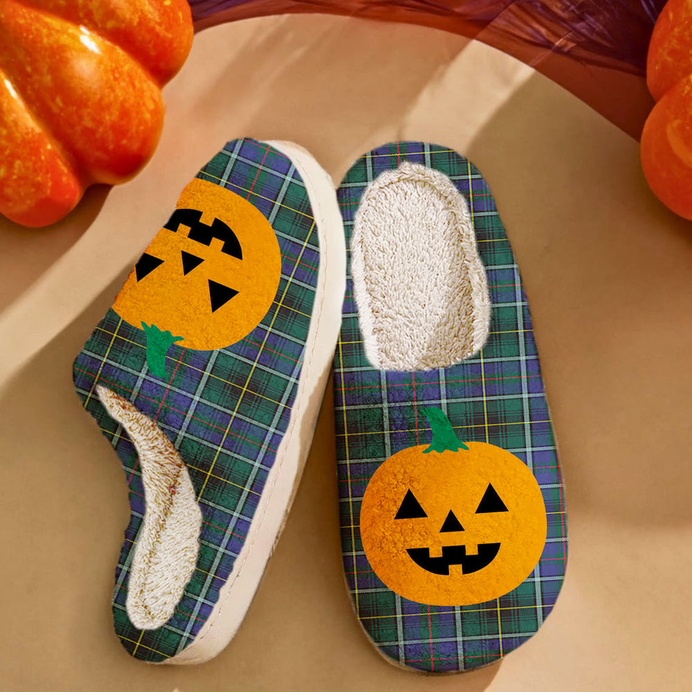 Clan MacInnes Modern Tartan Halloween Pumpkin Slippers, Fluffy Spooky Slippers AN59 MacInnes Modern Tartan Tartan Halloween   