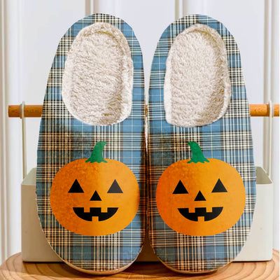 Clan Napier Ancient Tartan Halloween Pumpkin Slippers, Fluffy Spooky Slippers