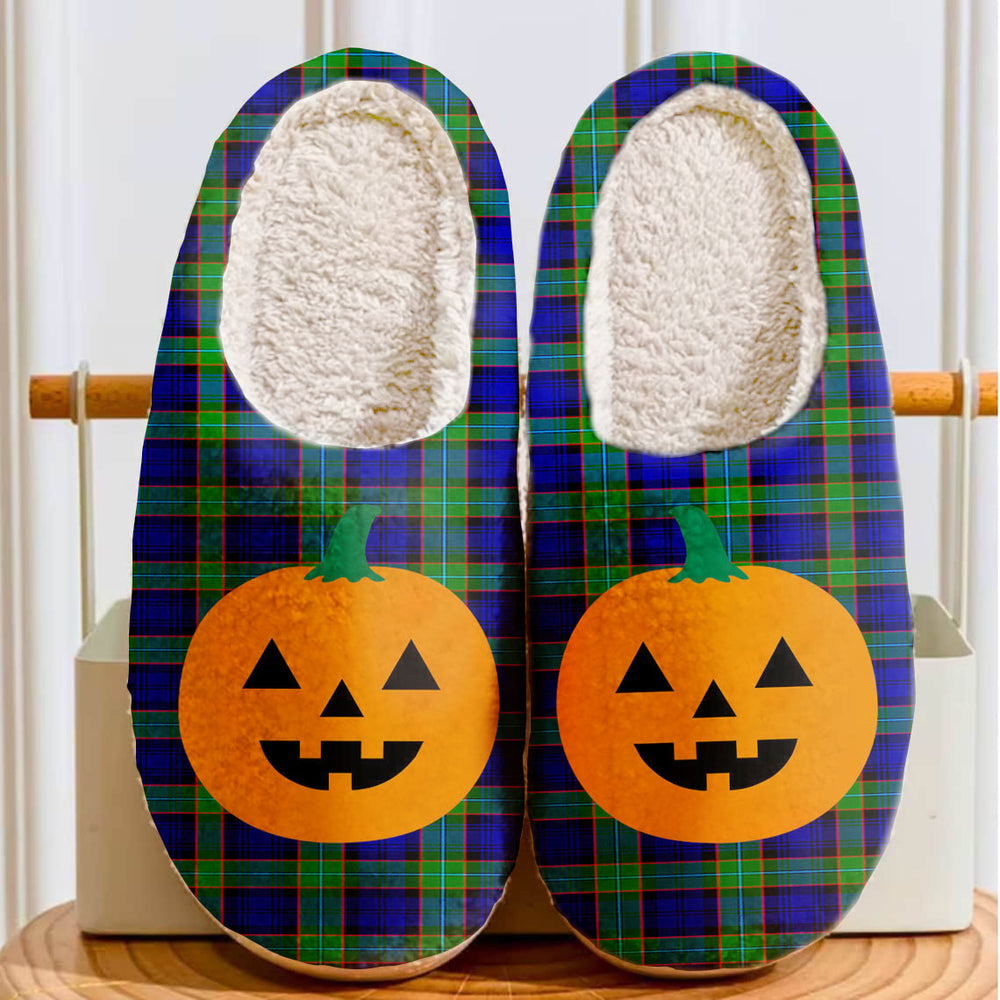Clan Sempill Modern Tartan Halloween Pumpkin Slippers, Fluffy Spooky Slippers CE71 Sempill Modern Tartan Tartan Halloween   