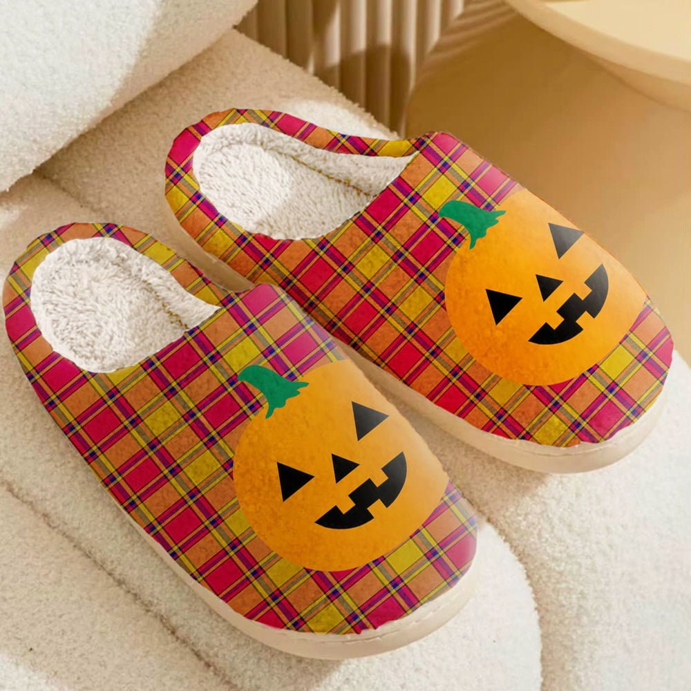 Clan Scrymgeour Tartan Halloween Pumpkin Slippers, Fluffy Spooky Slippers FA14 Scrymgeour Tartan Tartan Halloween   