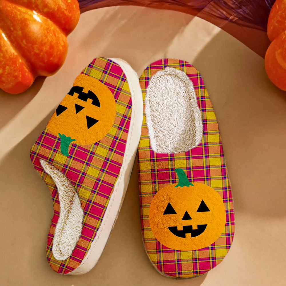 Clan Scrymgeour Tartan Halloween Pumpkin Slippers, Fluffy Spooky Slippers FA14 Scrymgeour Tartan Tartan Halloween   