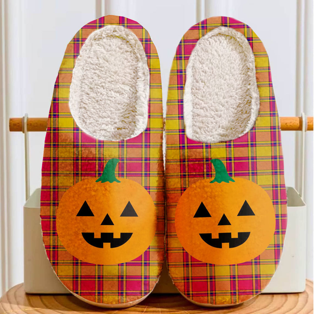 Clan Scrymgeour Tartan Halloween Pumpkin Slippers, Fluffy Spooky Slippers FA14 Scrymgeour Tartan Tartan Halloween   