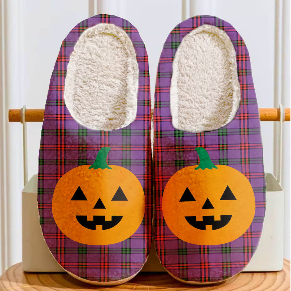 Clan Montgomery Modern Tartan Halloween Pumpkin Slippers, Fluffy Spooky Slippers XX34 Montgomery Modern Tartan Tartan Halloween   