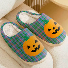 Clan Pitcairn Hunting Tartan Halloween Pumpkin Slippers, Fluffy Spooky Slippers PD35 Pitcairn Hunting Tartan Tartan Halloween   
