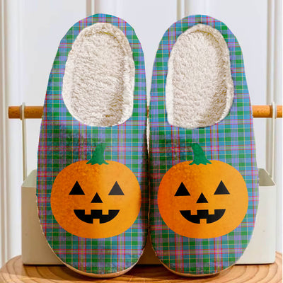 Clan Pitcairn Hunting Tartan Halloween Pumpkin Slippers, Fluffy Spooky Slippers