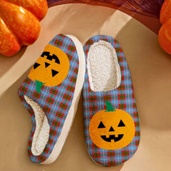 Clan Newton (Edingburg) Tartan Halloween Pumpkin Slippers, Fluffy Spooky Slippers YG38 Newton (Edingburg) Tartan Tartan Halloween   